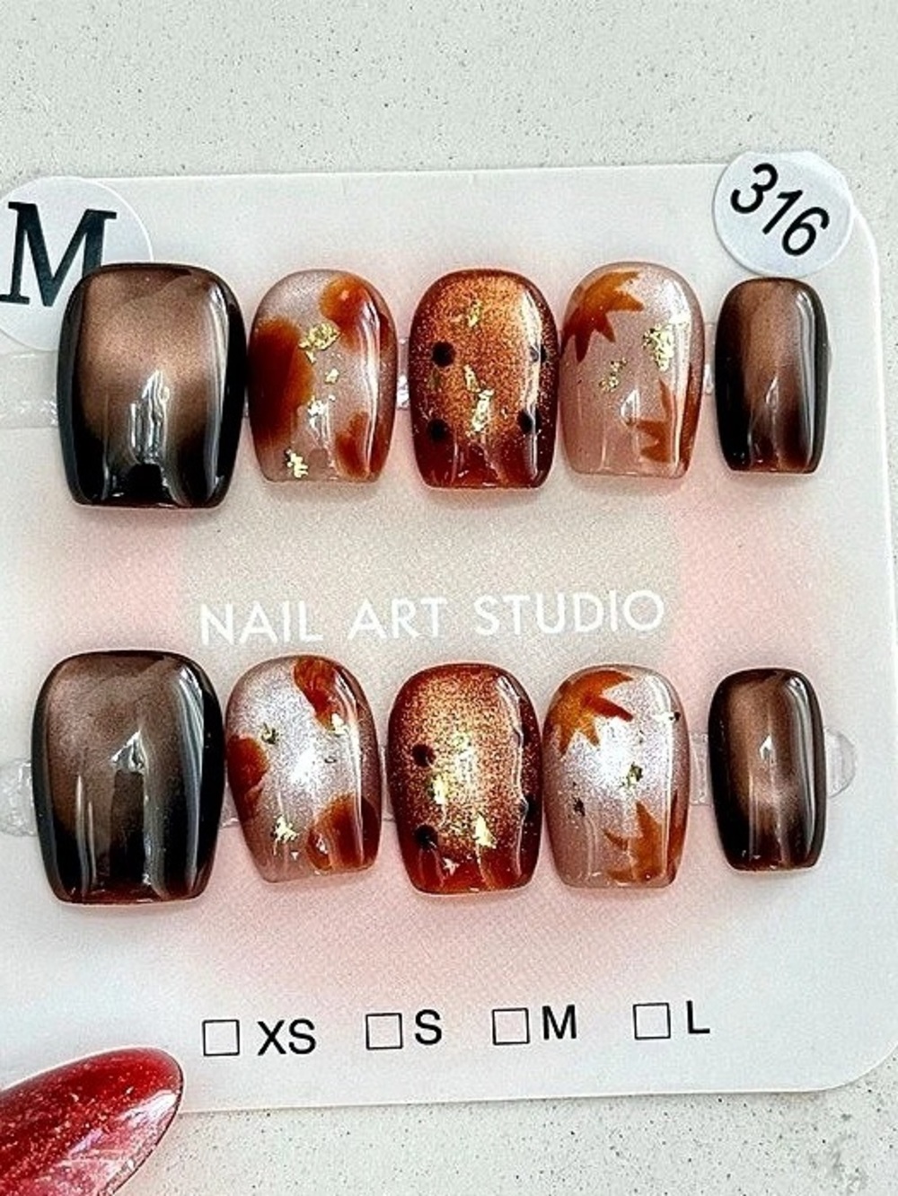 Handmade Brown maple leaf Press-On Nails size M